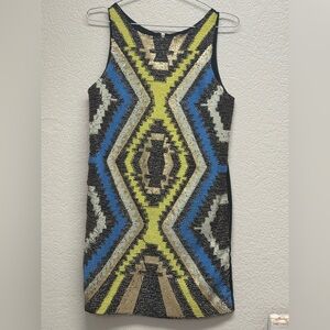 Beaded Cocktail Dress Back Zip Black Sheath Sz S Blue Green by English Rose